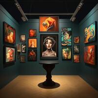 Art gallery photo exhibition in museum, AI Generative