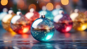 Christmas Ornaments bokeh Defocused background, AI Generative photo