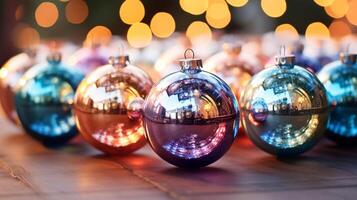 Christmas Ornaments bokeh Defocused background, AI Generative photo