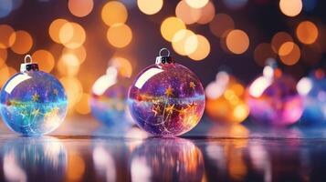 Christmas Ornaments bokeh Defocused background, AI Generative photo