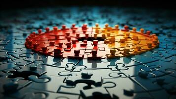 Jigsaw Puzzles, unity and teamwork, AI Generative photo