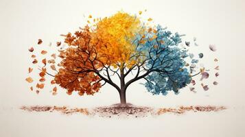 Season change on tree, represent change time through year, AI Generative photo