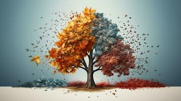 Season change on tree, represent change time through year, AI Generative photo