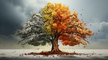 Season change on tree, represent change time through year, AI Generative photo