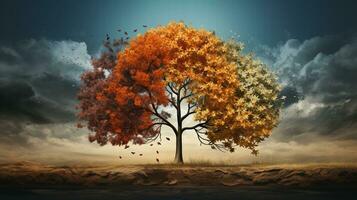 Season change on tree, represent change time through year, AI Generative photo