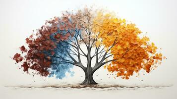 Season change on tree, represent change time through year, AI Generative photo