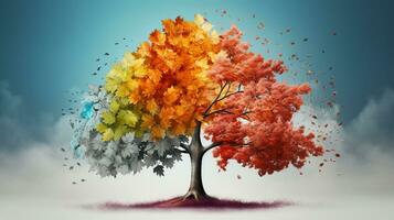 Season change on tree, represent change time through year, AI Generative photo