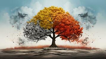 Season change on tree, represent change time through year, AI Generative photo