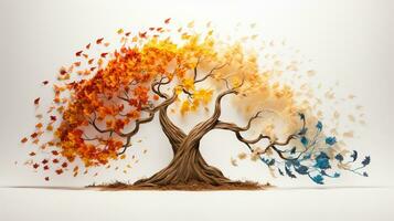Season change on tree, represent change time through year, AI Generative photo