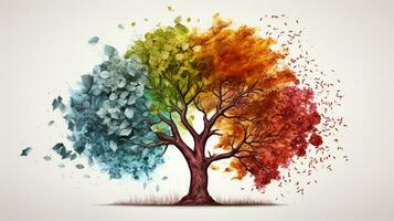 temporada cambio en árbol, representar cambio hora mediante año, ai generativo foto