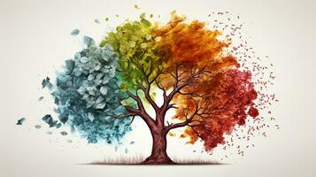 Season change on tree, represent change time through year, AI Generative photo