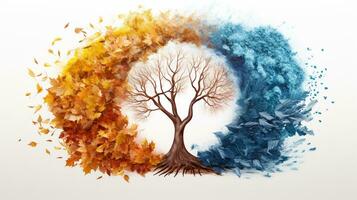 Season change on tree, represent change time through year, AI Generative photo