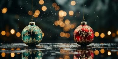 Navidad ornamento en hermosa invierno escenario, Navidad pelota, Copiar espacio, ai generativo foto