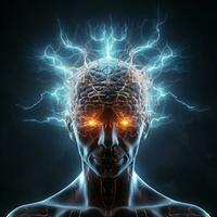 Human brain nervous system and glowing neurons, science concept, AI Generative photo