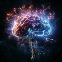 Human brain nervous system and glowing neurons, science concept, AI Generative photo
