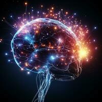 Human brain nervous system and glowing neurons, science concept, AI Generative photo