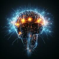 Human brain nervous system and glowing neurons, science concept, AI Generative photo