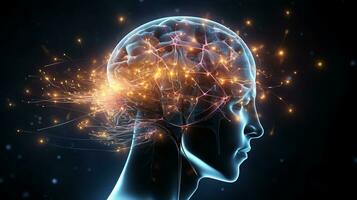 humano cerebro nervioso sistema y brillante neuronas, Ciencias concepto, ai generativo foto