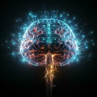 Human brain nervous system and glowing neurons, science concept, AI Generative photo