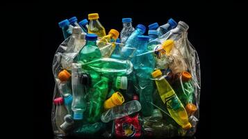 Plastic waste garbage used bottle, AI Generative photo