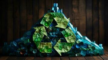 Plastic waste garbage used bottle, AI Generative photo