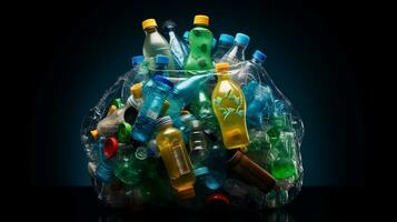 Plastic waste garbage used bottle, AI Generative photo