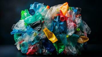 Plastic waste garbage used bottle, AI Generative photo