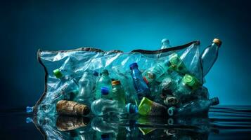 Plastic waste garbage used bottle, AI Generative photo