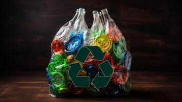 Plastic waste garbage used bottle, AI Generative photo