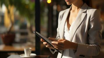 Businessman working with a digital phone or tablet, AI Generative photo