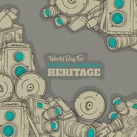 World day for audiovisual heritage design with vintage camera background design vector