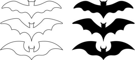 outline silhouette bats icon set vector