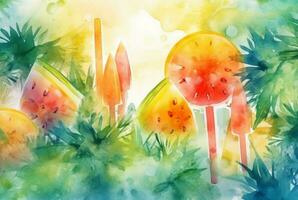 summer concept watercolor abstract background. generative ai photo