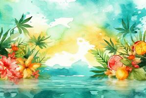 summer concept watercolor abstract background. generative ai photo