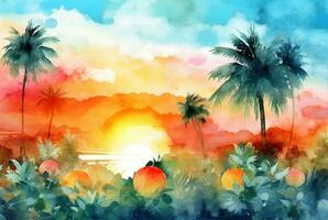 summer concept watercolor abstract background. generative ai photo