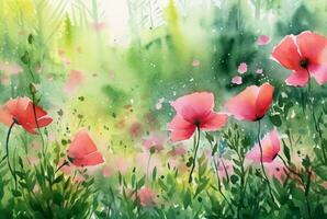 summer concept watercolor abstract background. generative ai photo