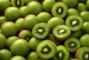 top view of neatly arranged kiwi fruit for background. generative ai photo