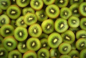 top view of neatly arranged kiwi fruit for background. generative ai photo