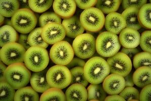 top view of neatly arranged kiwi fruit for background. generative ai photo