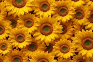 beautiful sunflower background neatly arranged. generative ai photo