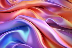 abstract background with 3d wave bright gold and purple gradient silk fabric. generative ai photo