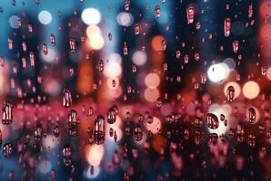 glass background with raindrops and street lights at night. generative ai photo