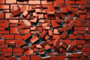 cracked red brick wall texture background. generative ai photo