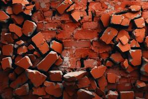 cracked red brick wall texture background. generative ai photo