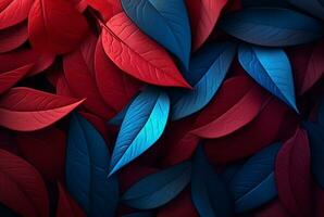 blue red leaves abstract background. generative ai photo