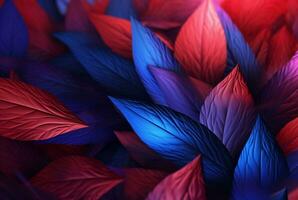 blue red leaves abstract background. generative ai photo