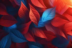 blue red leaves abstract background. generative ai photo