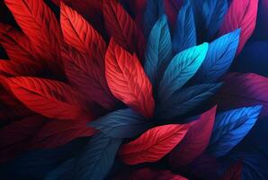 blue red leaves abstract background. generative ai photo