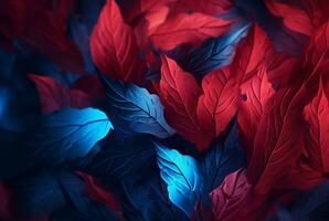 blue red leaves abstract background. generative ai photo