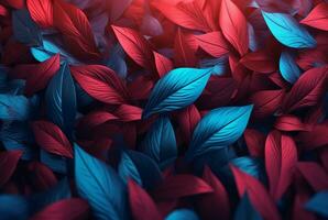 blue red leaves abstract background. generative ai photo